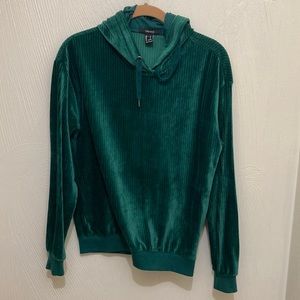 Forever 21 green faux velvet ribbed hoodie small